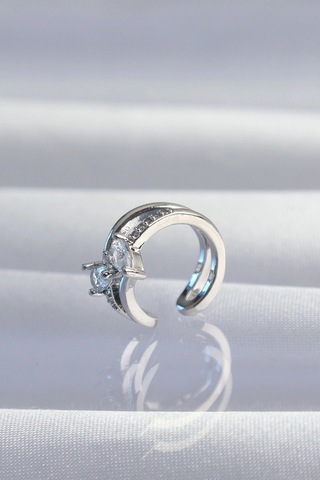 Pirinç Gümüş Renk Zirkon Taşlı Damla Earcuff Küpe 5886 Çok Renkli