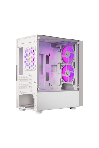Rampage Lyra Mesh Temperli Camlı 3x12 CM Rgb Fan M-Atx Mini-T Gaming Oyuncu Kasası Beyaz