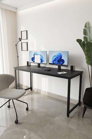 Siyah Çalışma Masası 160x60, Bilgisayar Masası, Ofis Masası, Metal Ayaklı Siyah