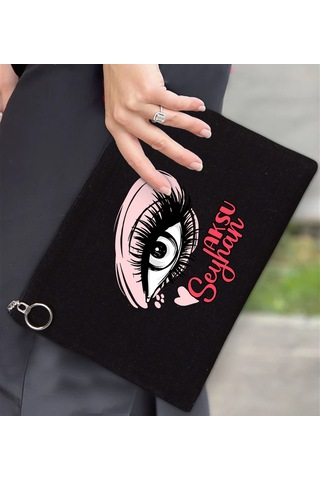 Bk Gift Kişiye Özel İsimli-5 Astarlı Siyah Portföy Çanta 30x21cm, Baskılı El Çantası, Organizer Çanta