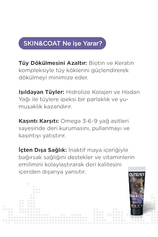 Cutepet Skin & Coat Kedi Deri Ve Tüy Sağlığı Malt 100g Omega 3-6-9, Biotin Ve Kolajen Destekli