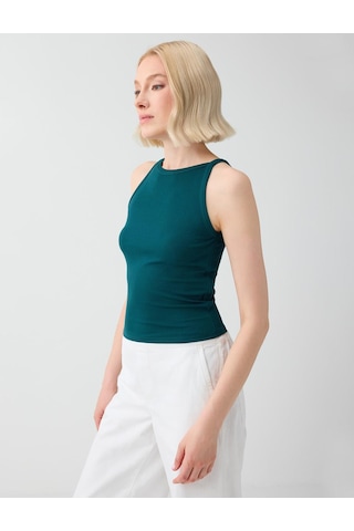 Jimmy Key Koyu Yeşil Dar Kesim Kolsuz Halter Yaka Basic Örme Atlet 6sw017829320