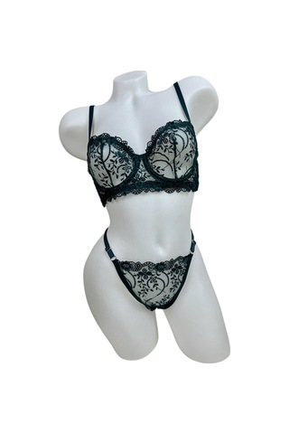 Yeşil Balenli Dantelli Sütyen Takımı - 11-1001 Yeşil