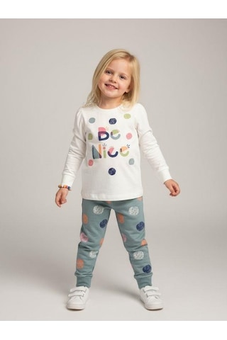 Kız Çocuk Pamuklu Be Nice Yazılı Uzun Kollu Pijama Takımı-11396 KREM