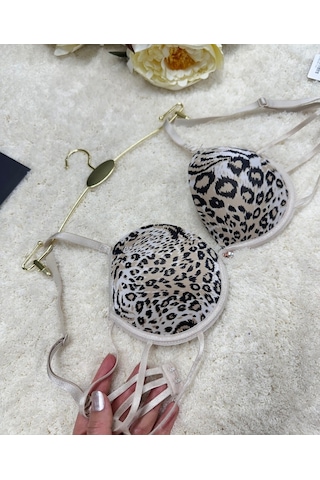 Le Jardin Valeria Biyeli Taşlı Mikro Push-up Arkası İp Detaylı Sü Leopar