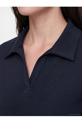 Lcw Comfort Lacivert Polo Yaka Soft Touch Kadın Tişört