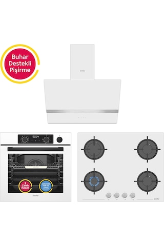 Simfer SB8245 - T3654 - SD8739 Steam Master Beyaz 3'lü Ankastre Set
