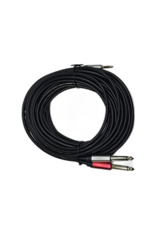 10 Metre 3.5 Mm To 2 X 6.35 Mm Ses Kablosu - Aux To Çivi Jak Mikser Ve Amfi Bağlantı Kablosu