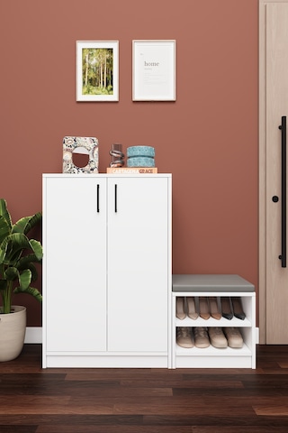 Lüks 2 Kapaklı Oturma Puflu Ayakkabılık Düzenleyici %100 MDF Çok Amaçlı Dolap A21