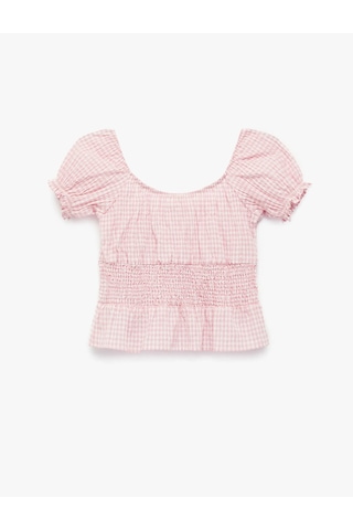Koton Fiyonklu Pötikare Desenli Pembe Kız Çocuk Bluz 6skg60103aw Pembe