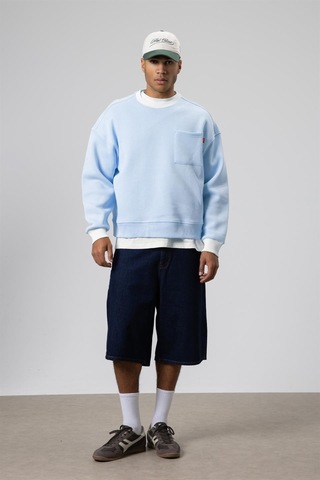 Vamos Bisiklet Yaka Cep Detaylı Oversize Sweatshirt Bebek Mavisi
