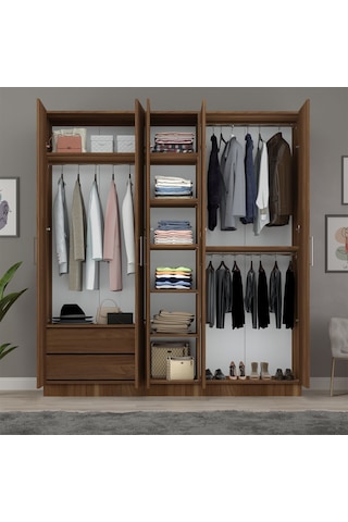 Asra Trend 5 Kapaklı Gardırop G-04 %100 MDF Aynalı 2 Çekmeceli Elbise Dolabı 200 cm Nevada