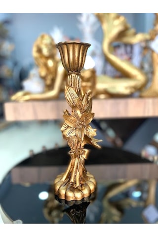 Şamdan Mumluk Çiçek Şamdan Polyester Gold Çok Renkli