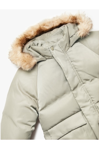 Koton Uzun Kollu Cepli Peluş Detaylı Kapşonlu Şişme Mont Taş 6wmb00005tw Taş