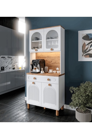 Rosa Kahve Köşesi - 93 Cm Mdf Mutfak Dolabı - Led Aydınlatmalı...