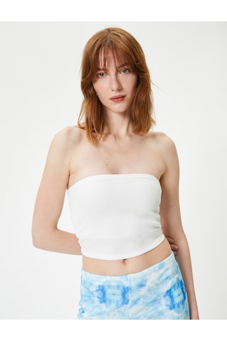 Koton Crop Straplez Üst Dokulu Beyaz 4sak10031ek Beyaz