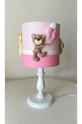 Toz Pembe Şeker Pembe Hayvan Figürlü Çocuk Odası Tasarım Abajur Pembe