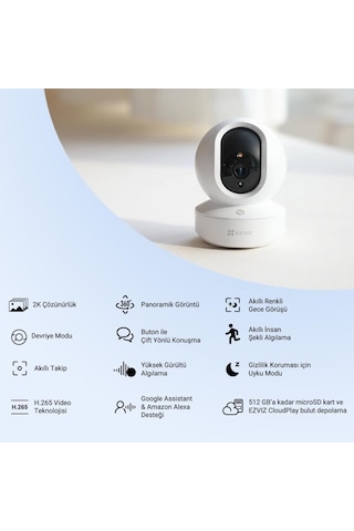 Ezviz Ty1 3mp 2k İç Mekan Wi-fi Güvenlik Kamerası, 360 Dönebilen Akıllı Takip, İnsan Algılama, Çift Yönlü Ses
