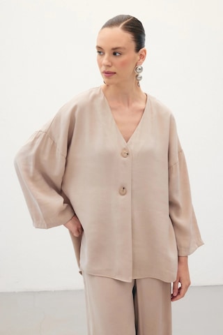 Sateen Düğmeli Kimono - Taş Taş