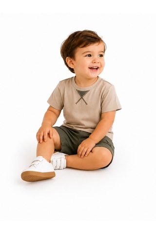 Tucankids Erkek Çocuk Bej Haki Şortlu İkili Takım %100 Pamuk 2-5 Yaş Bej - Haki