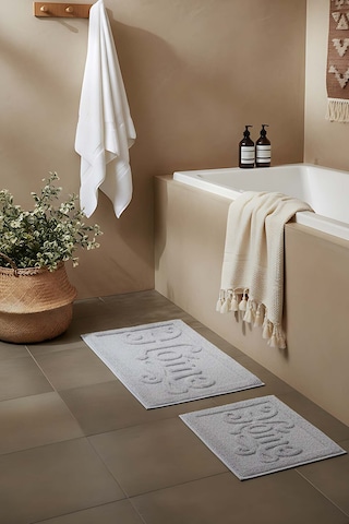 Açık Gri Home Kabartmalı Pamuklu 2 Li Banyo & Klozet Paspas Takımı Gri