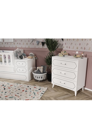 Hayal Modern Bebek Odası Takımı Beyaz - 3 Parçalı Tamamı 1. Kalit Beyaz
