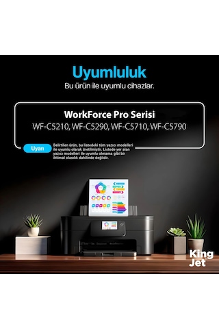 Kingjet Epson Uyumlu T9451xl T9452xl T9453xl T9454xl 4 Renk Takım Çipli Uyumlu, Kartuş
