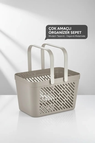 3'lü Gri Çok Amaçlı Kulplu Sepet Mutfak Banyo Çamaşır Organizer Seti Çok Renkli