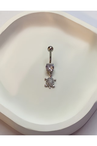 Kadın Taş Detay Kaplumbağa Model Çelik Piercing Gümüş