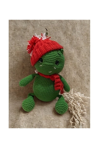 Rüwüzel Amigurumi Dinozor & Vanilya Kokulu Mum Yılbaşı Hediye Seti Açık Yeşil