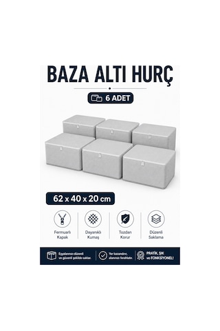Hurç Seti Fermuarlı Baza Altı Hurcu Yorgan Battaniye Kıyafet Saklama Organizeri 6'lı Gri