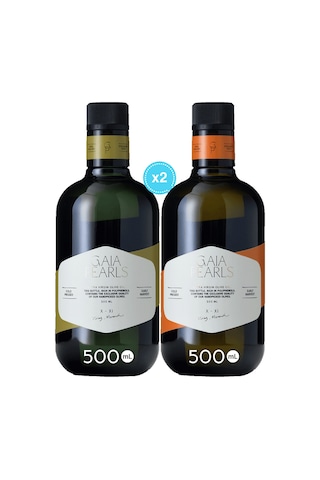 Gaia Pearls İkili Gurme Set 500 Ml X2 Avrupa Birliği Coğrafi İşaretli Milas Memecik Erken Hasat Soğuk Sıkım Zeytinyağı