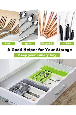 Bosphorusboutique02 7 Bölme Uzatılabilir Çekmece Giderleyici: Mutfak Çatal Bıçak Kaşık Saklama Kutusu Mavi Diğer