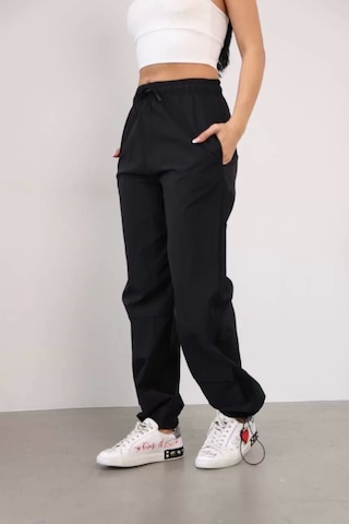Praşut Kumaş Paça Cepli Baggy Eşofman - Siyah Siyah