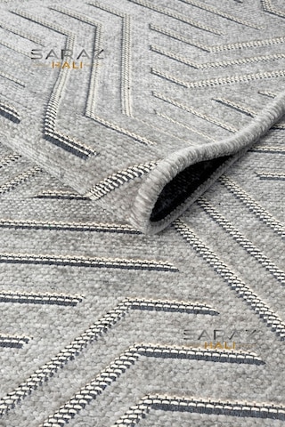 Saraz Halı Ada Kilim Modern Salon Mutfak Koridor Kesme Yolluk Dokuma Makine Halısı Zigzag Gri Gri