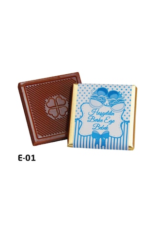 Melodi Çikolata İsme Özel Mavi Erkek Bebek Çikolatası 48 Adet 340 G