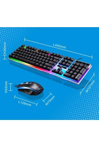 Polham RGB Led Işıklı Klavye ve Mouse Seti, Gamer, Oyuncu, USB Klavye ve Mouse, Işıklı Oyuncu Seti