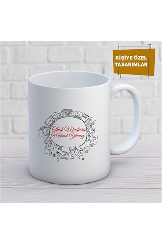 Kişiye Özel İsim Yazılabilir Okul Müdürü Kupa Bardak Çok Renkli