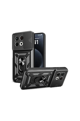 Tecno Spark 30 Pro Uyumlu Tank Kılıf Yüzüklü Standlı Extra Koruma Zırhlı Outdoor Kapak - Siyah