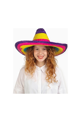 Sombrero Meksika Şapkası Renkli Örme Hasır Çocuk Boy 1