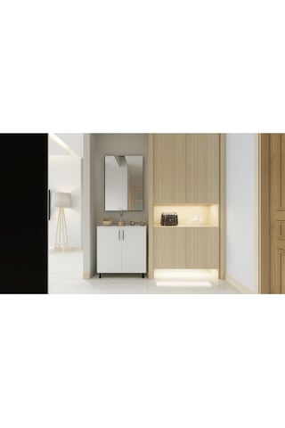 Kapaklı Raflı Ayakkabılık - 85 90 Beyaz Çok Amaçlı Dolap Beyaz