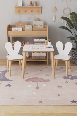Resim Kağıdı Rulolu Çocuk Aktivite Masası 45x45 Cm 2 Sandalyeli Tavşan Sandalye Çok Renkli