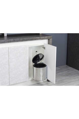 Banyo, Mutfak Dolabı İçi 11 Litre Metal Çöp Kovası – Krom, Tüm Dolaplara Uyumlu Tezgah Altı Çöp Kovası