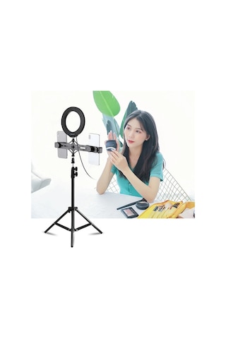 Puluz 1.1m Çift Telefon Tutucu 6.2cm Led Işık Stand Youtubercanlı Yayın Selfie Tiktok Makeup- 5775 Renkli