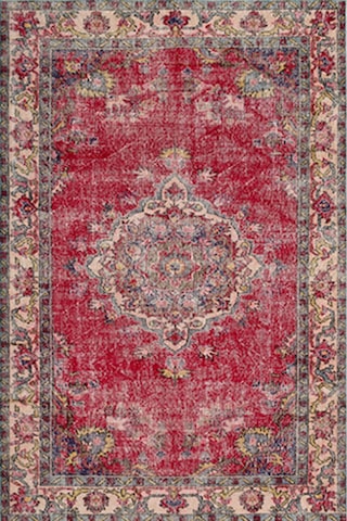 Vintage Eskitme Kırmızı Dijital Baskılı Halı - Yıkanabilir Salon Odası Halısı Bordo