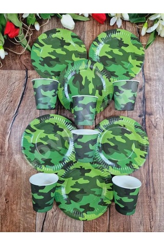Love Land Partiler İçin Kamuflaj Desenli 24 Parçalık Tek Kullanımlık Sofra Takımı 169539112 100 adet