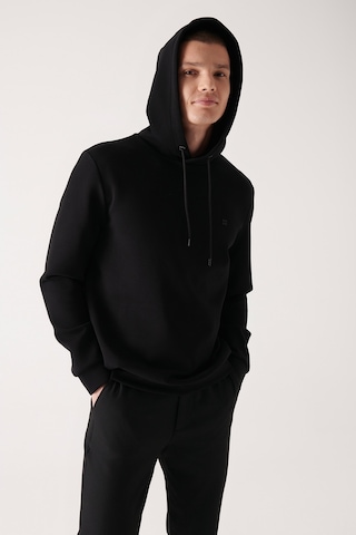 Avva Erkek Siyah Sweatshirt Kapüşonlu Esnek Yumuşak Doku İnterlok Kumaş Standart Fit Normal Kesim B001101 Siyah