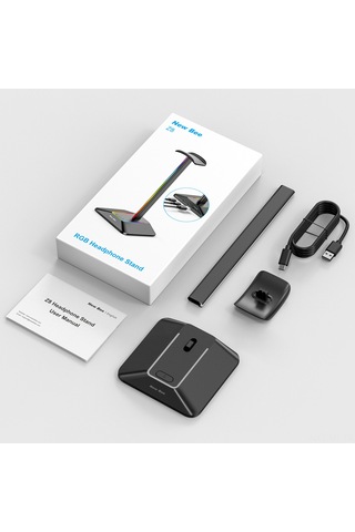Mufunye New Bee Z8 Rgb Işıklı Kulaklık Stantı, Dikişsiz Taban Ve 2 Usb Portu, Siyah Alüminyum-abs Malzeme