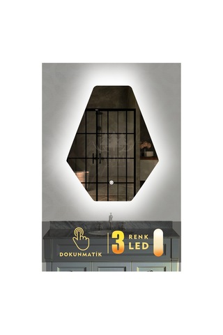 Led Işıklı Altıgen Banyo Ve Konsol Aynası Beyaz Led Işıklı Altıgen Banyo Ve Konsol Aynası Beyaz