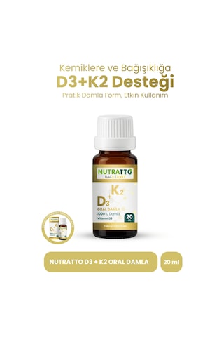 Nutratto Backedvit Vitamin D3 K2 Damla 1000 Iu 20 Ml
